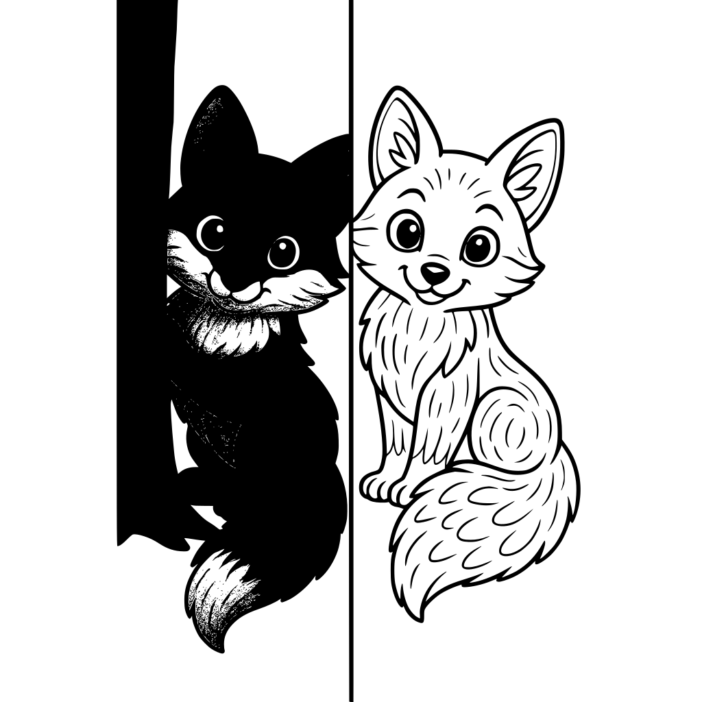 Generate an image with a colored illustration of 'a curious fox peeking out from