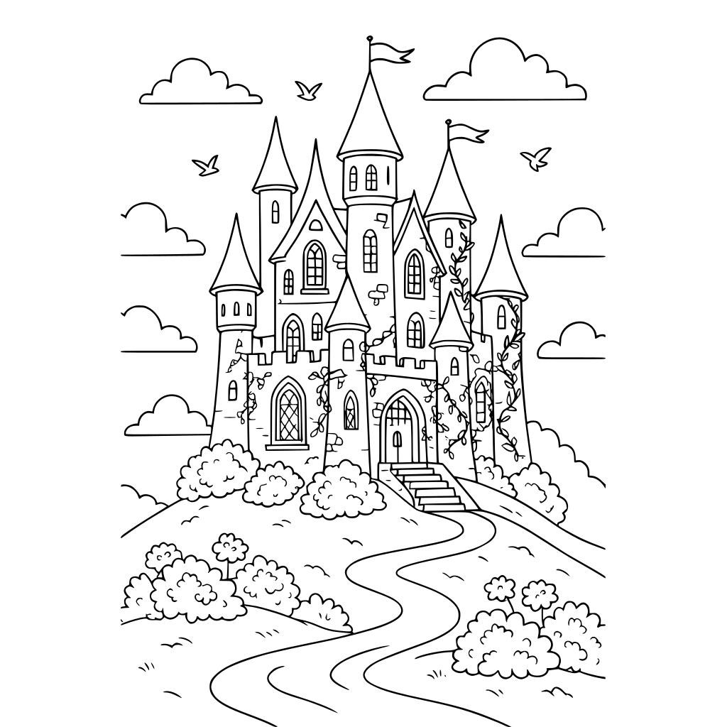 ⸻ PAGE 02 — The Magical Castle A magnificent fantasy castle standing on a beauti