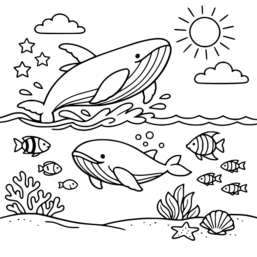 whales, fish, seascape