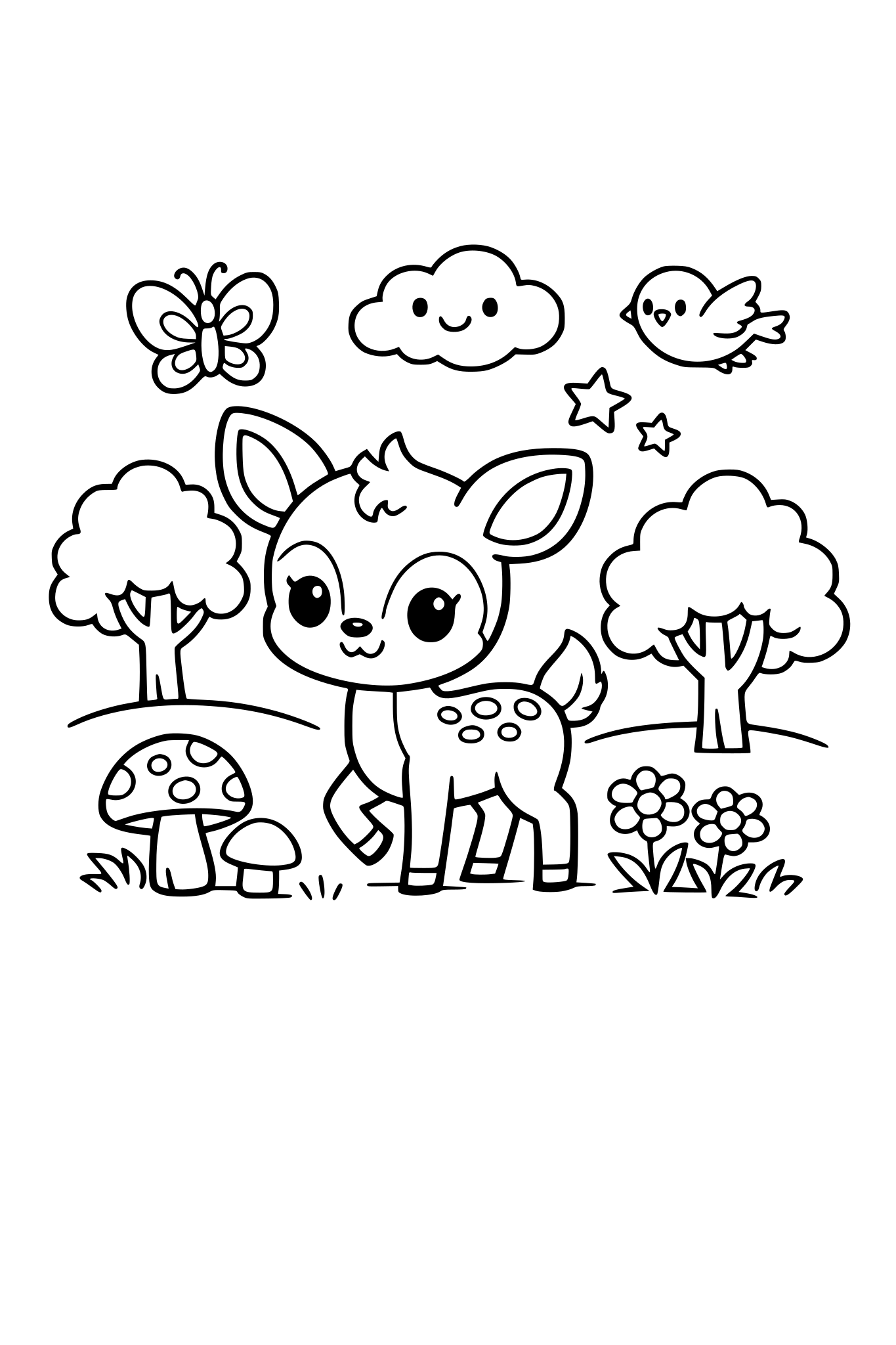 baby deer in forest, simple, toddlers friendly