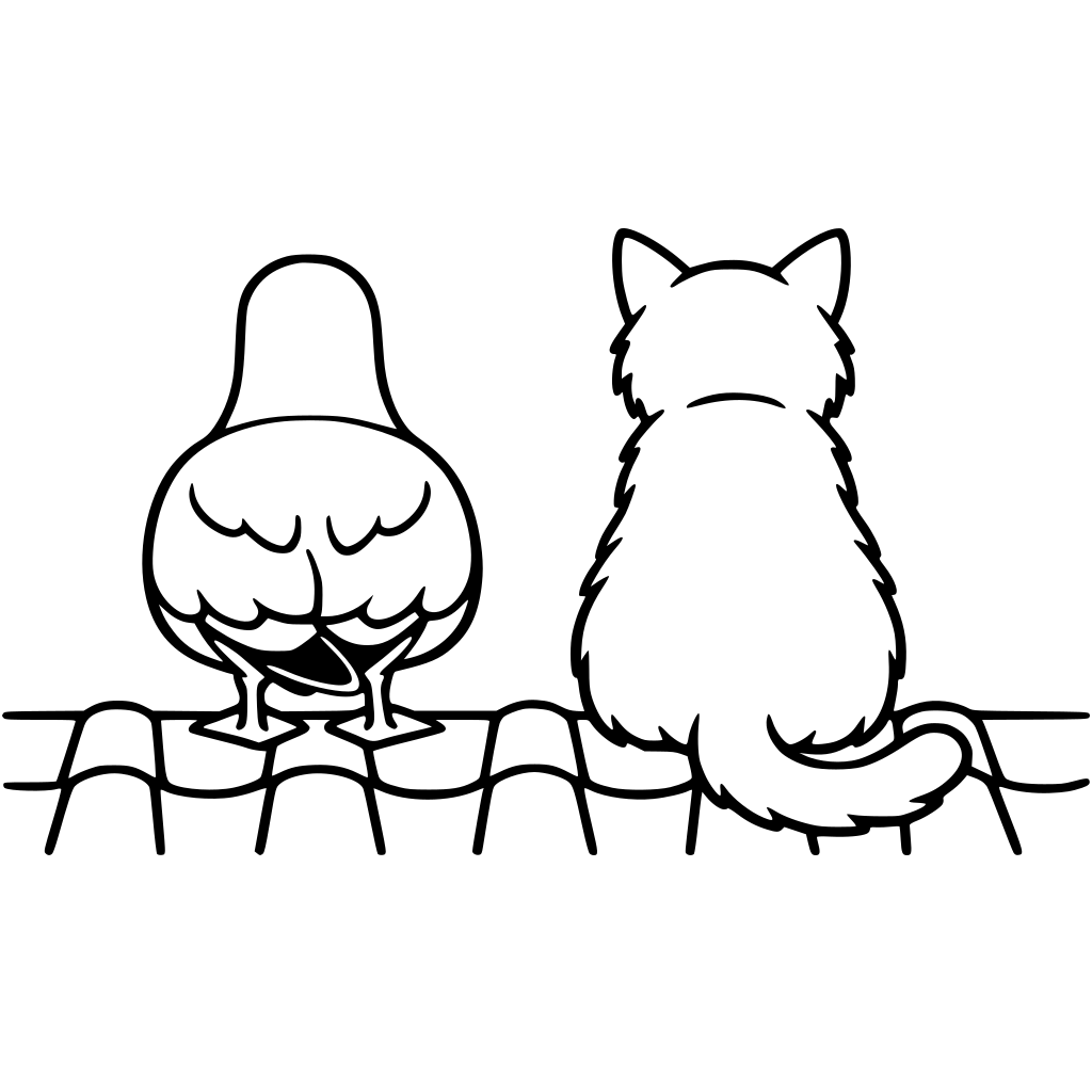 Crea un'immagine con un gatto ed un gabbiano. Degli animali si deve vedere solo la parte posteriore. il gatto deve essere a destra, mentre il gabbiano a sinistra. vorrei che fossero appoggiati su un tetto