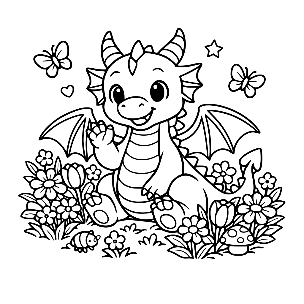 มังกรที่เป็นมิตรในสวนดอกไม้