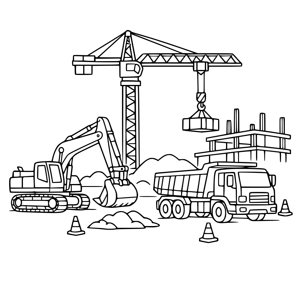 Bagger, baumaschinen, kran, lkw, baustelle