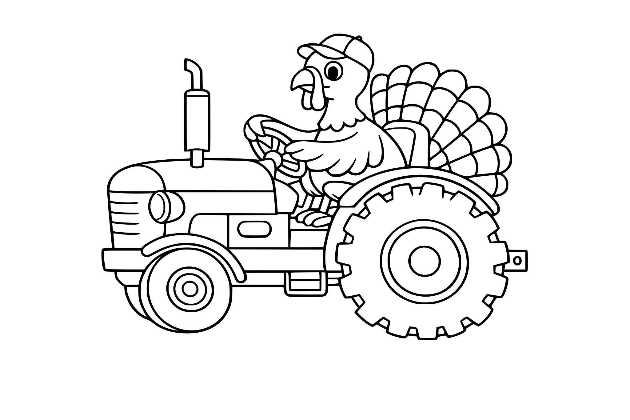 Turkey driving a tractor, minimalistic line.