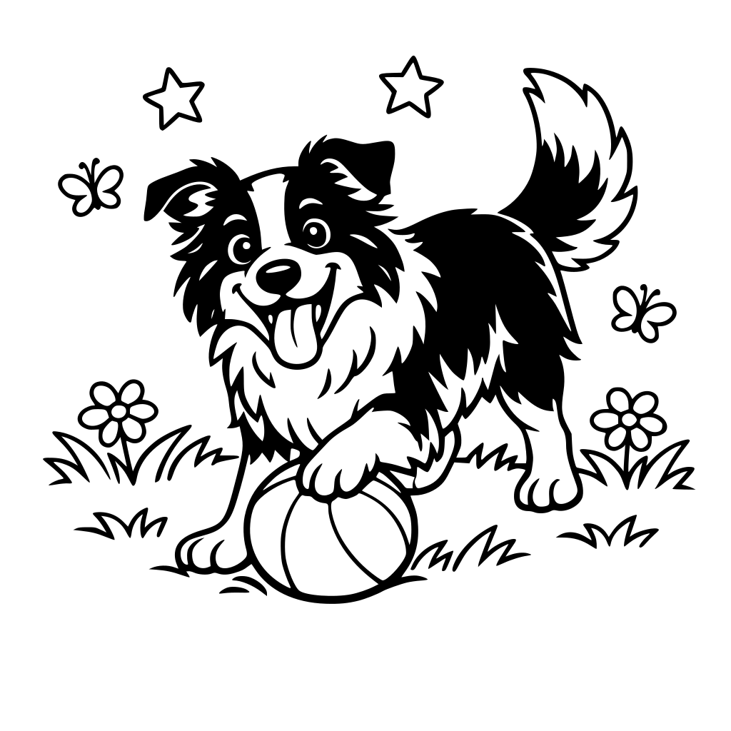 Happy border collie playing on grass.