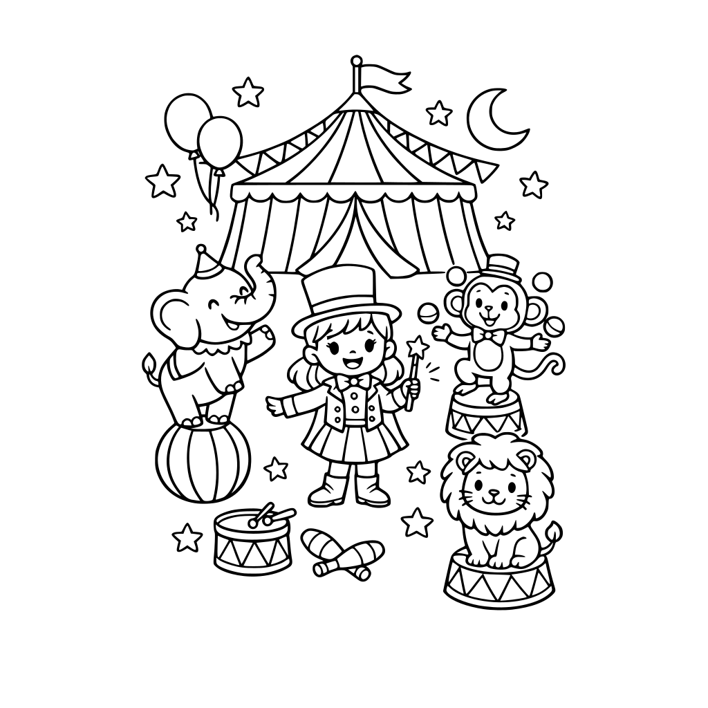 crie uma cena linda de circo infantil