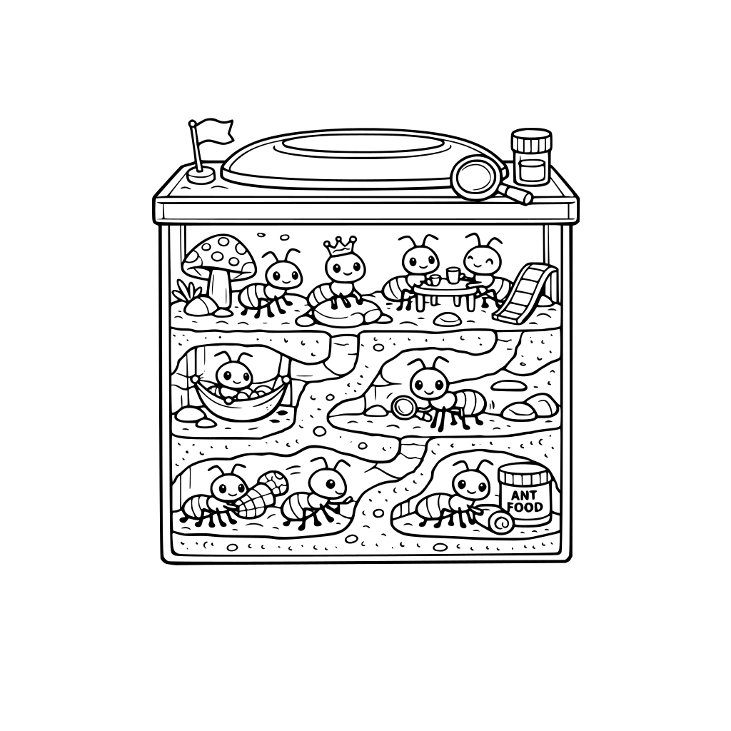 cute pet ants in a cute ant farm box