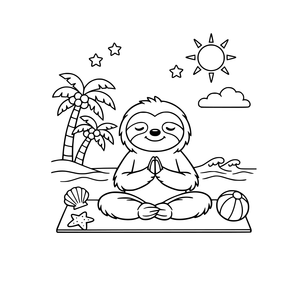 A sloth during yoga on the beach