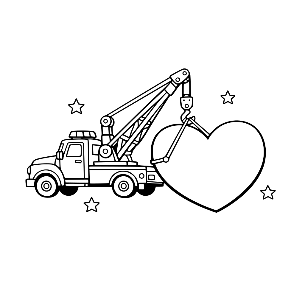 A tow truck lifting one big heart.
