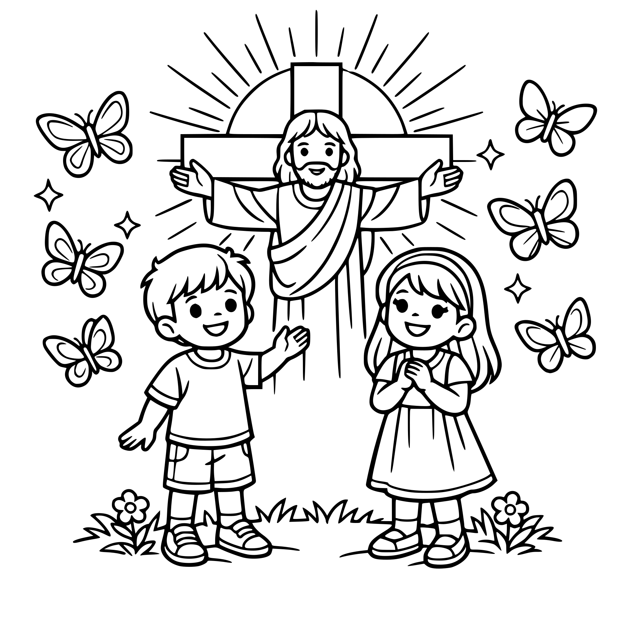 Butterflies cross children Christ sun