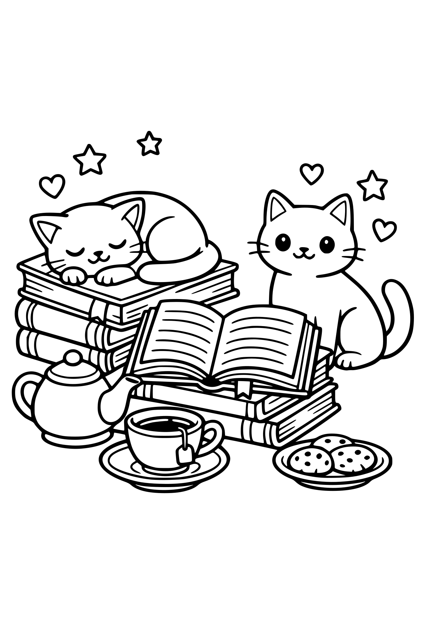Cozy Reading Coloring Book books + cats + tea