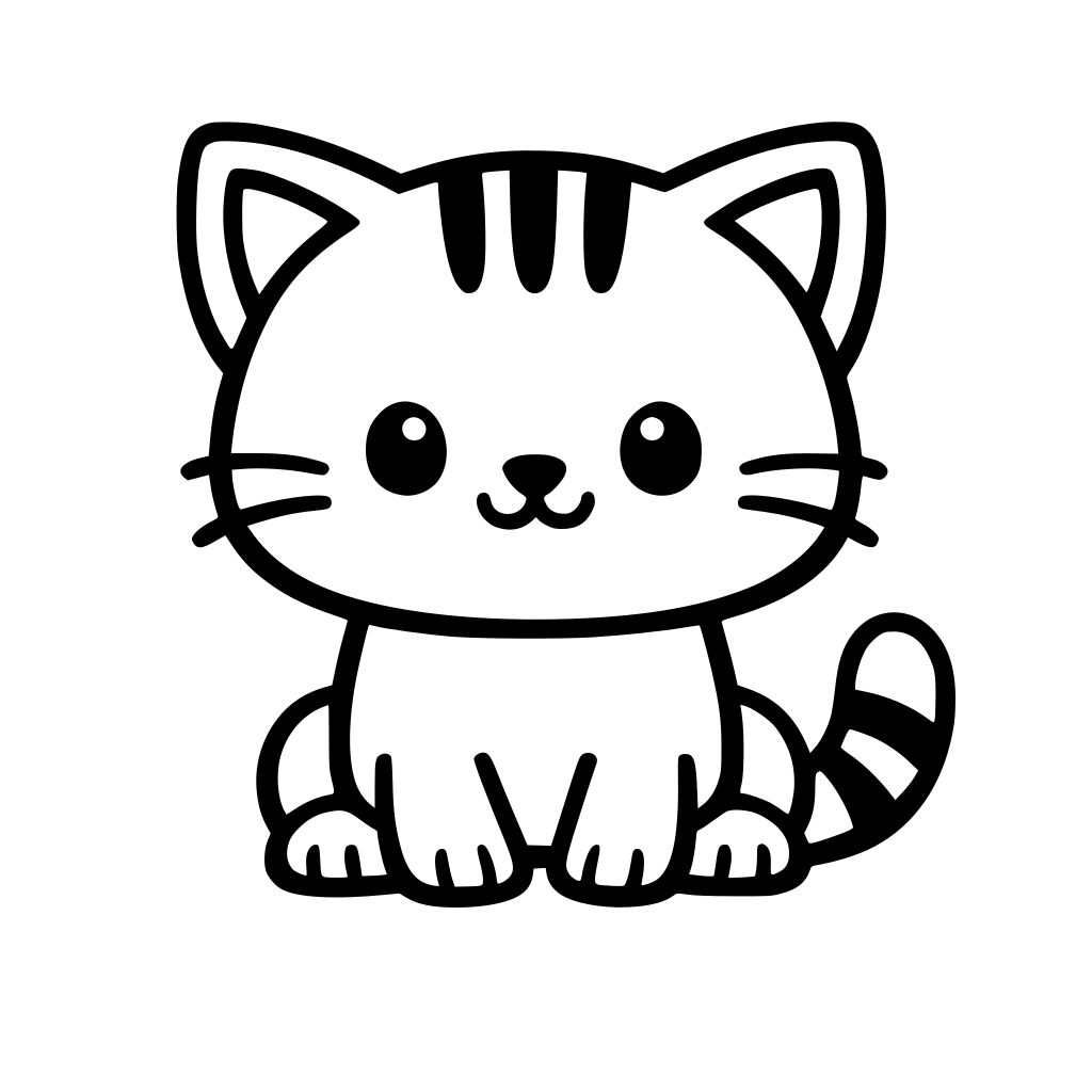 Cute baby cat for toddlers, thick bold outlines, flat vibrant colors, white background, simple shapes, 2D vector style, high resolution --no shading