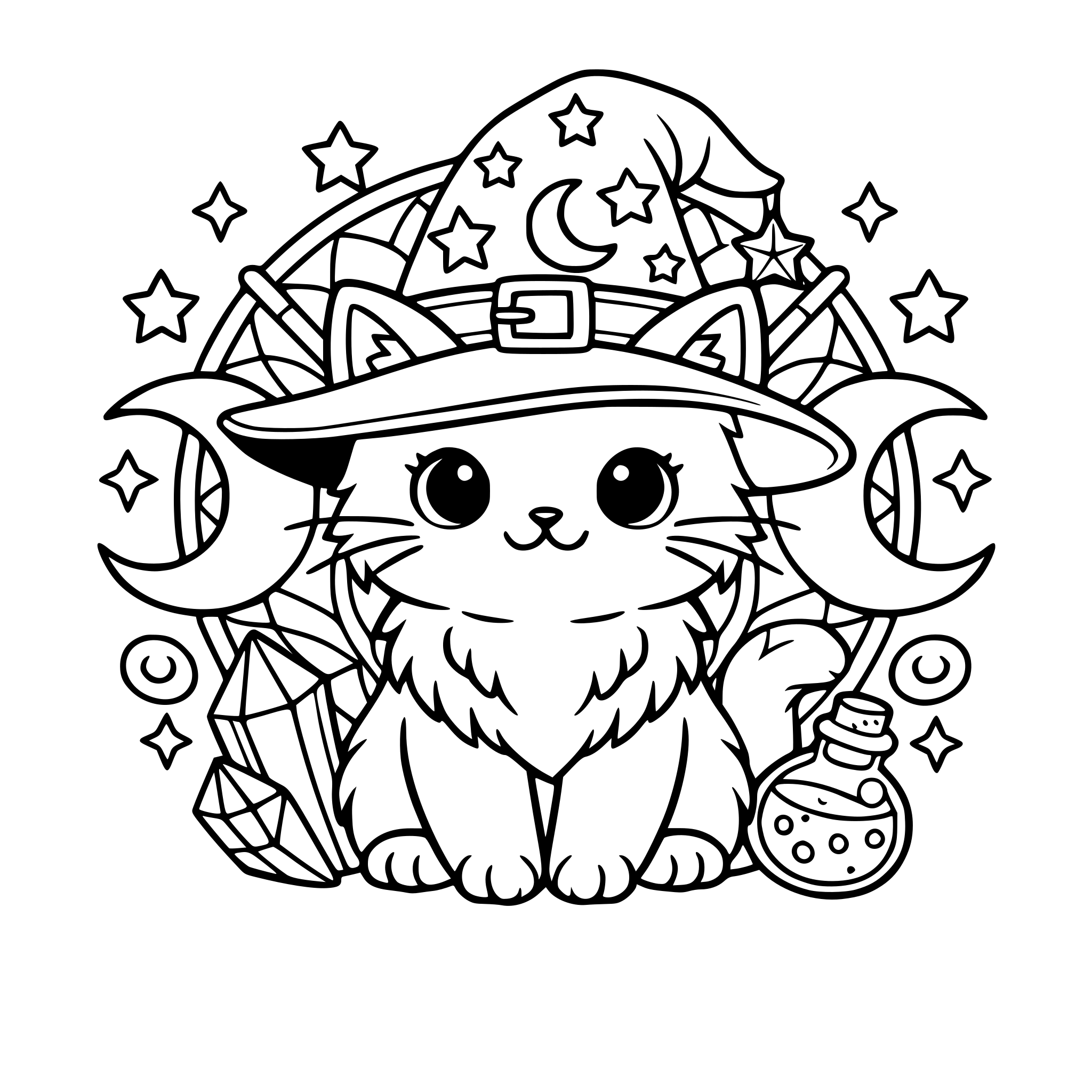 Büyücü şapkası takmış sevimli bir kedi mandalası