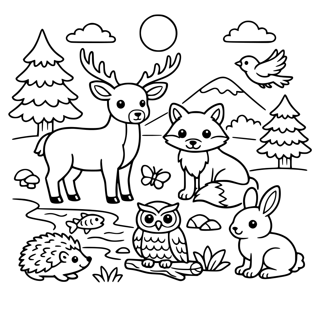 Waldtiere in ihrer Umgebung