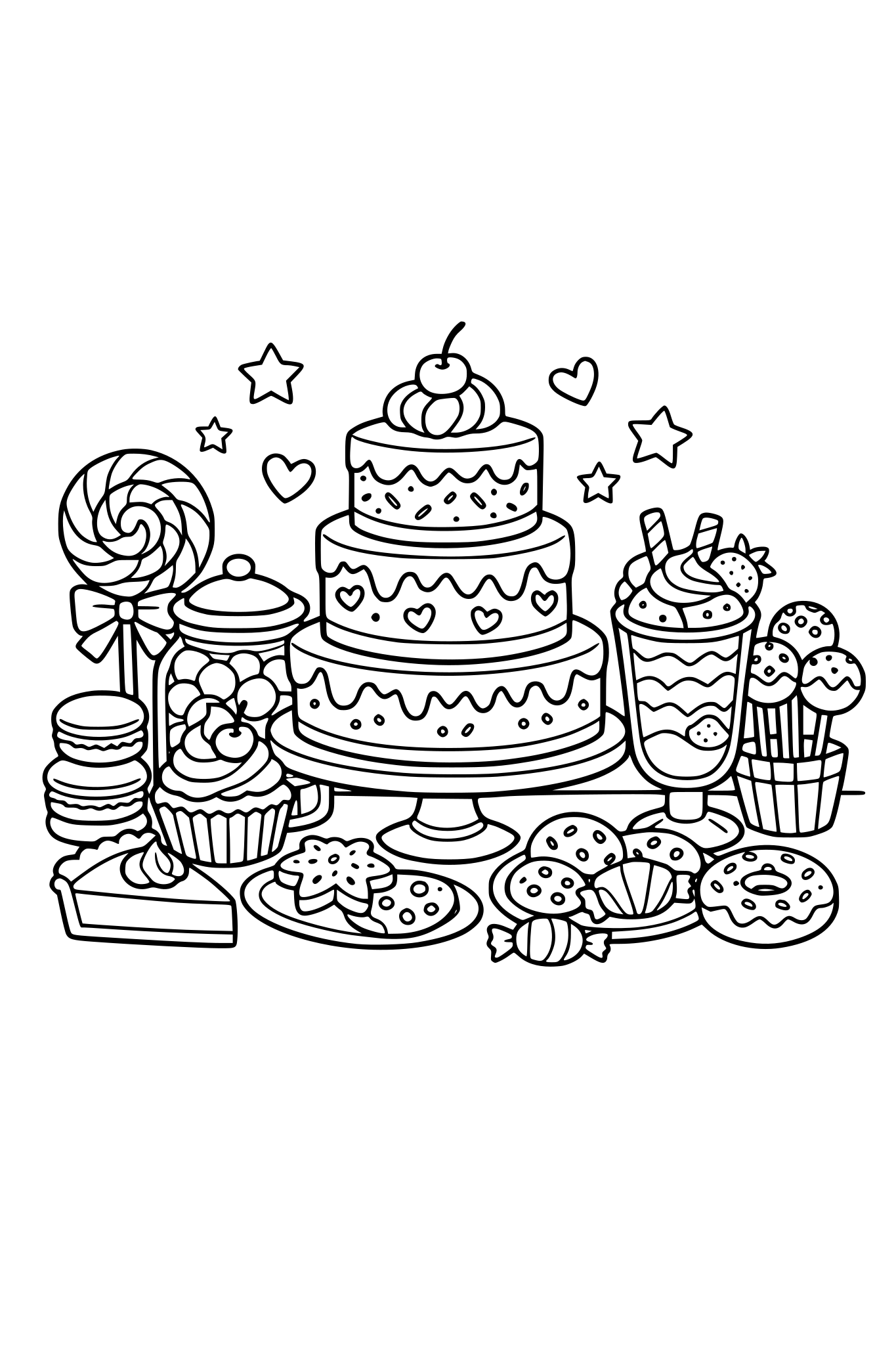 Cute dessert table coloring page