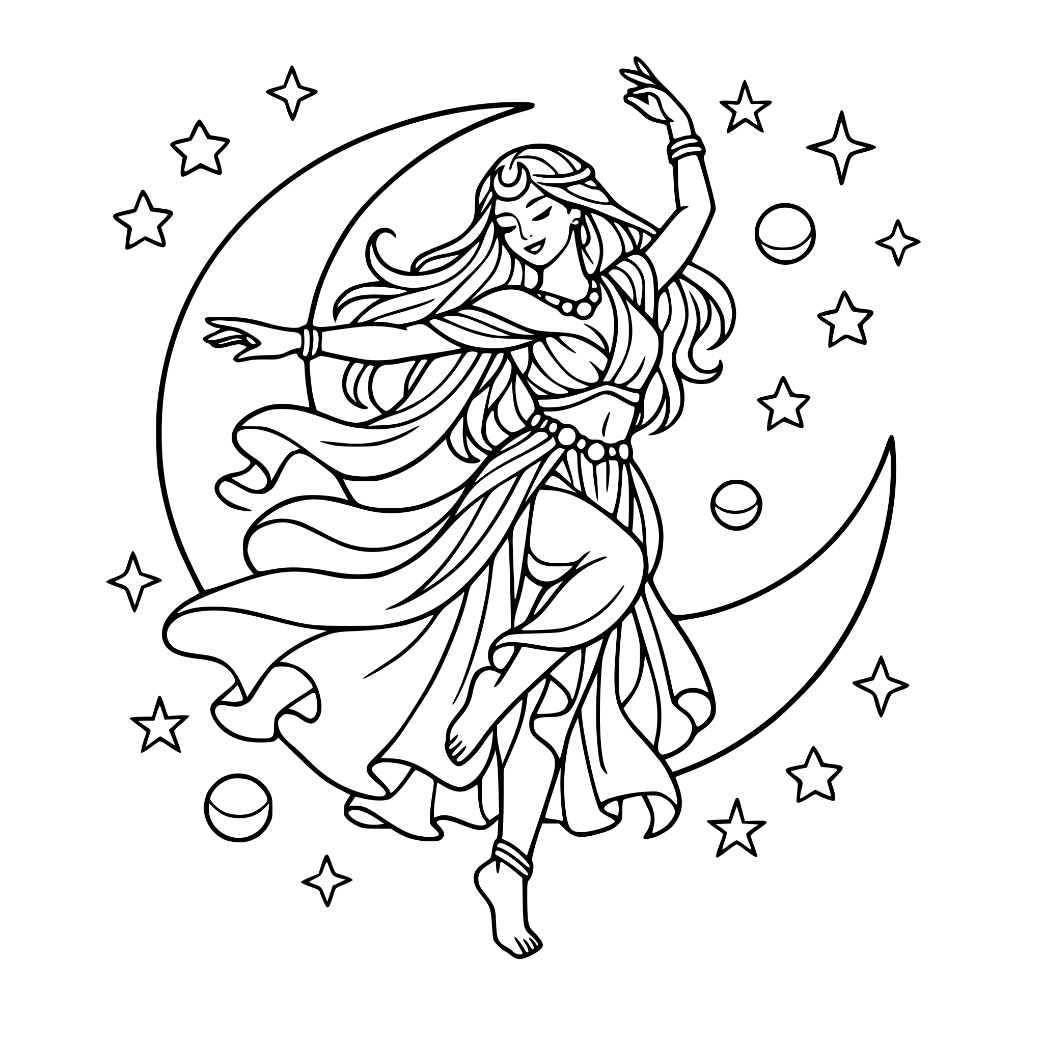 a beautiful woman dancing in the moon like goddess