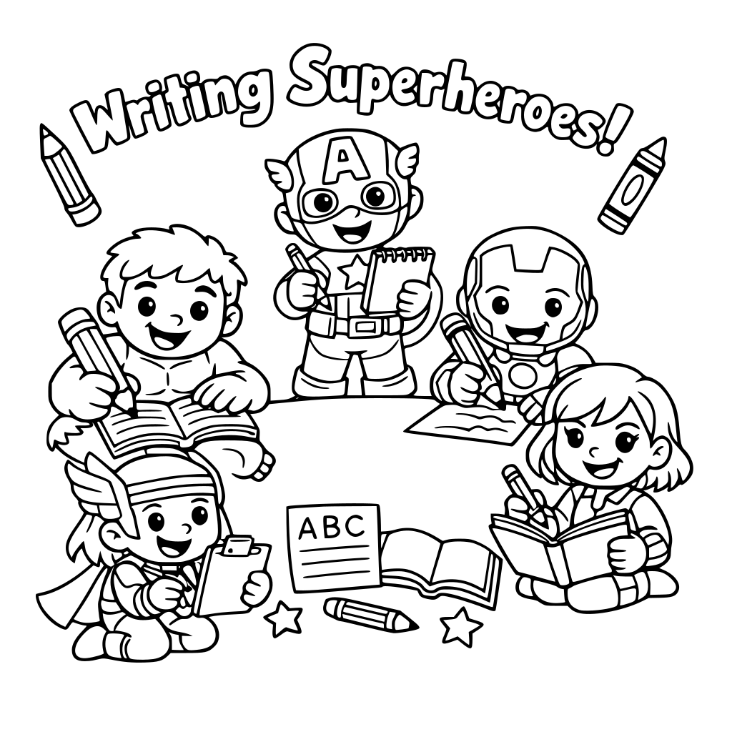 writing skills book themed avengers for 5-year olds