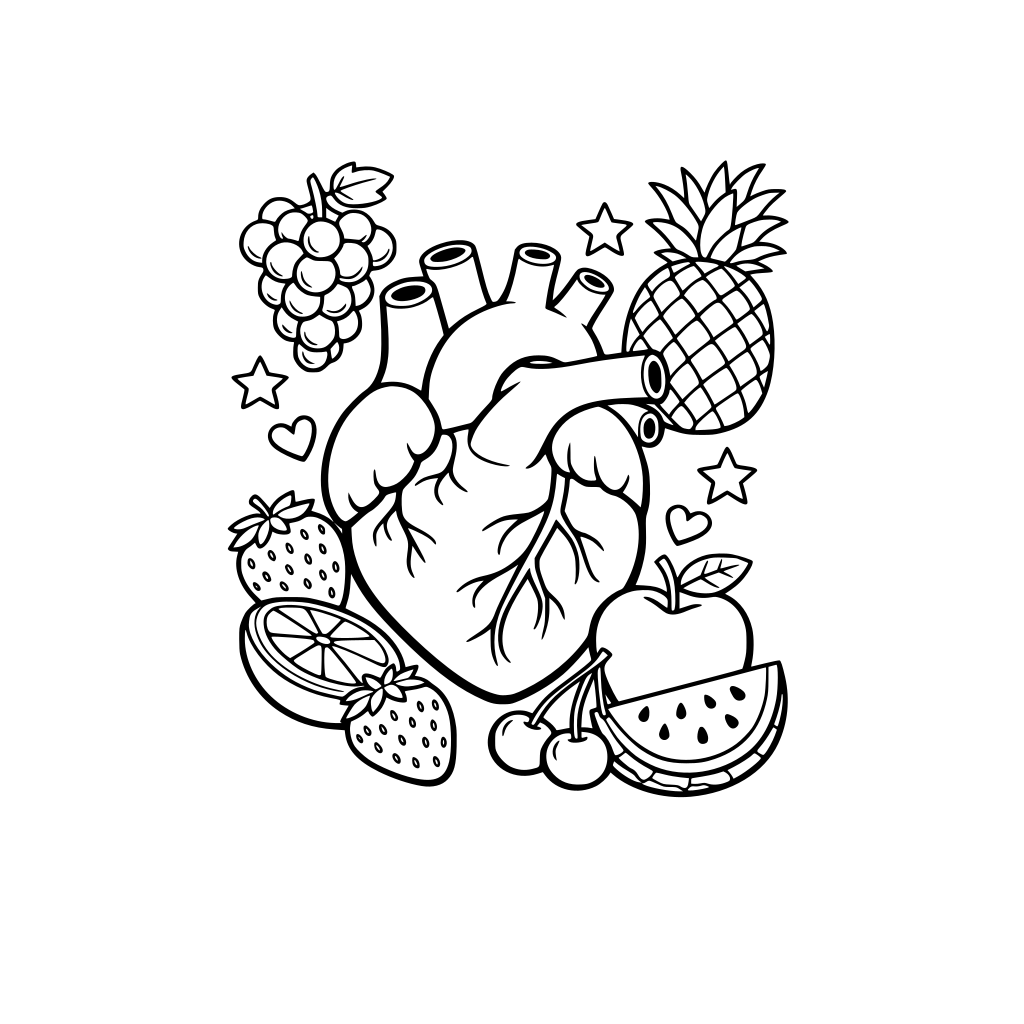 Healthy heart with fruits
