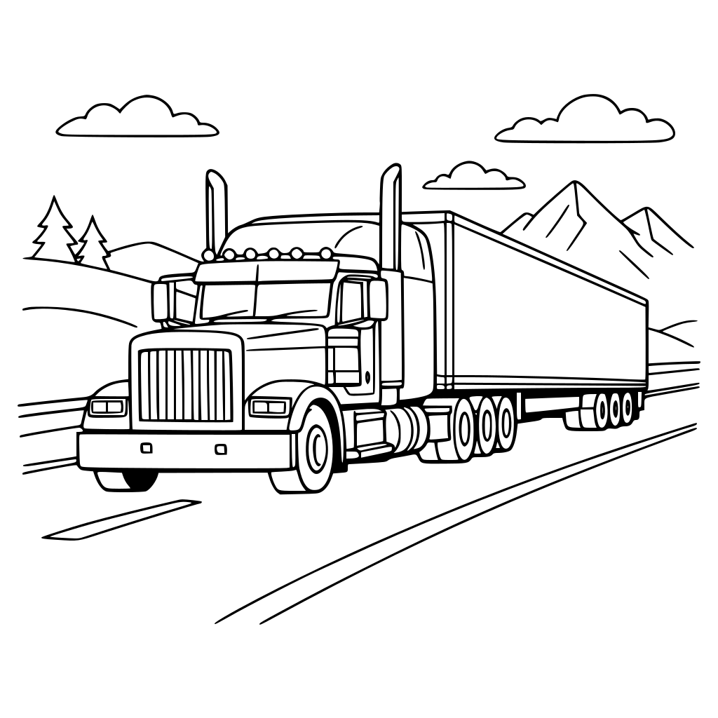 semi-truck with a long trailer on a highway.