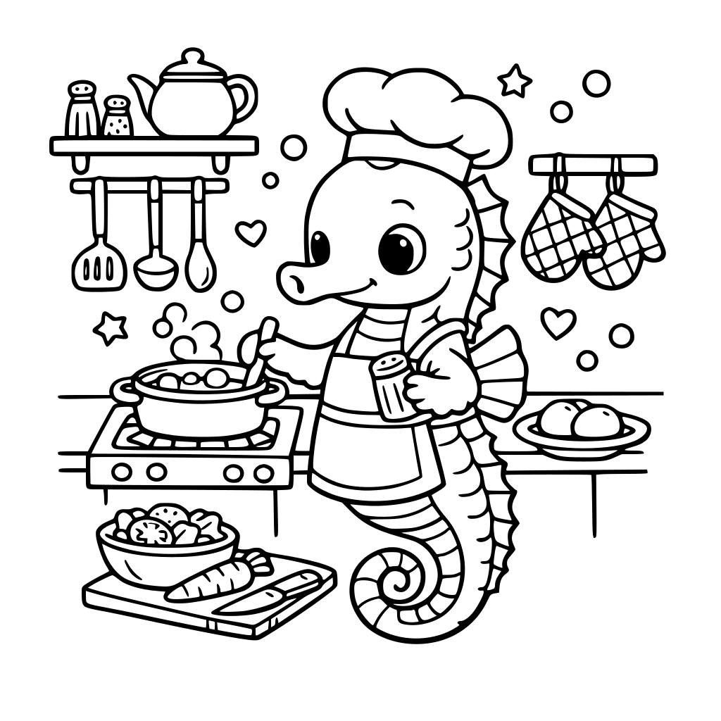 Seahorse cooking kitchen cozy cute