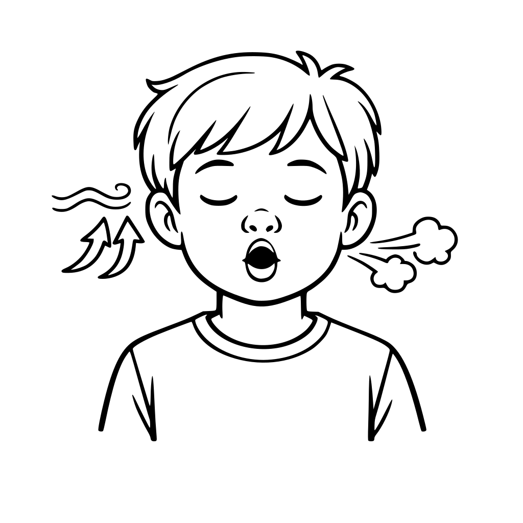 child breathing in thru nose and out through mouth