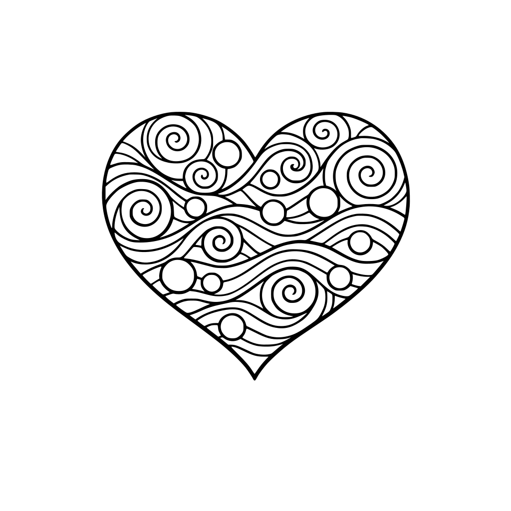 A heart with swirls and circles and wavy lines inside the heart shape