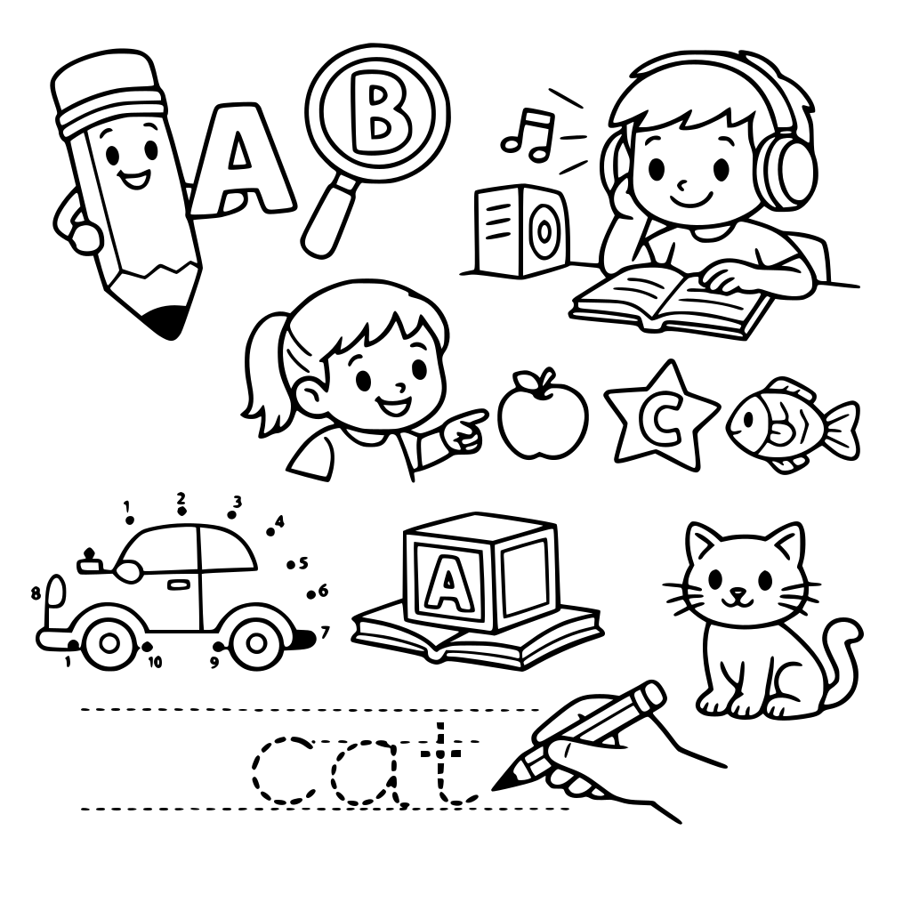 Builds: ✔ Letter Recognition ✔ Visual Scanning ✔ Listening Skills ✔ Focus & Attention ✔ Fine Motor Control ✔ Early Literacy Foundations