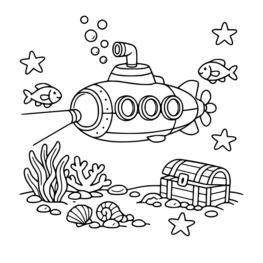 Um submarino explorando o mar