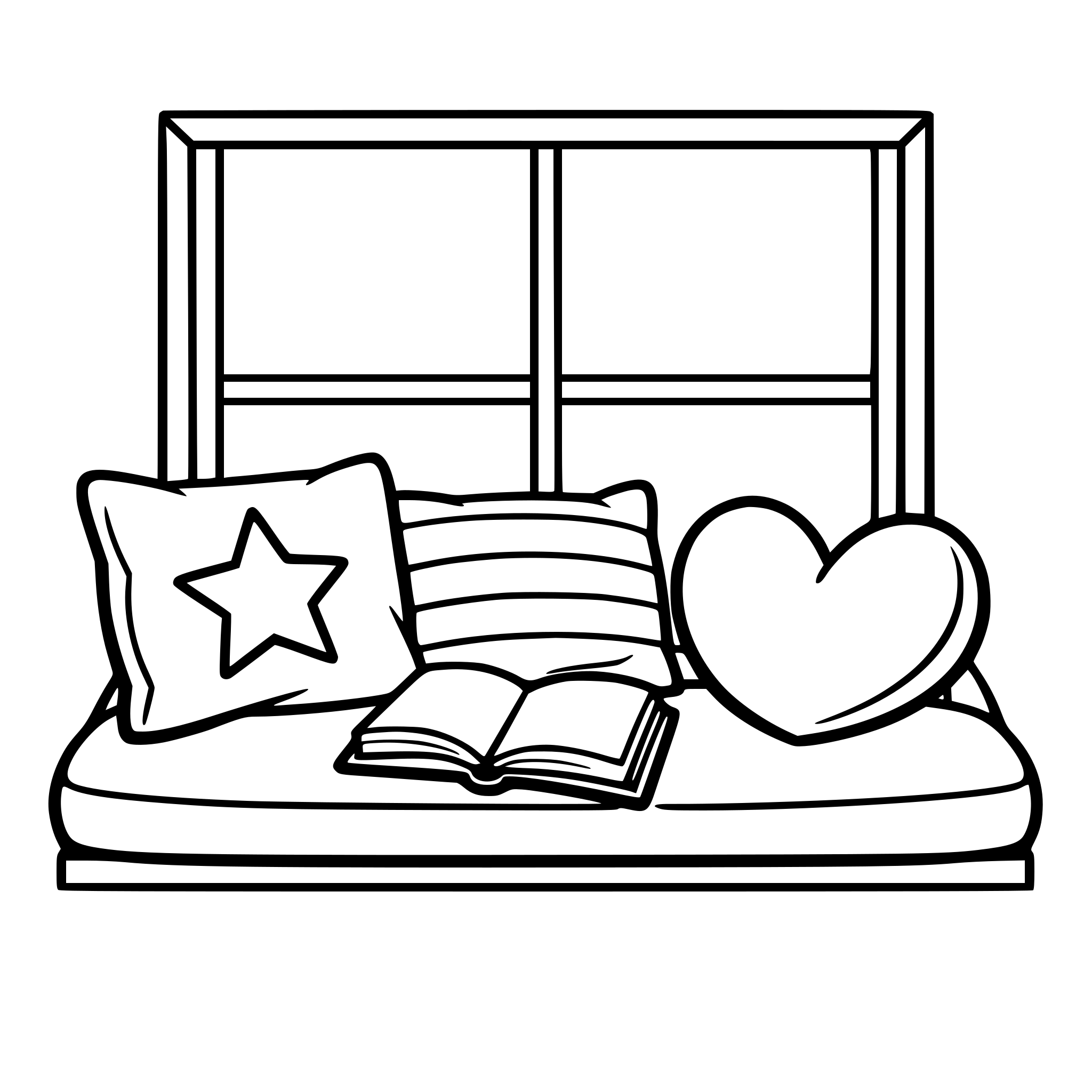 Window seat with pillows and a book