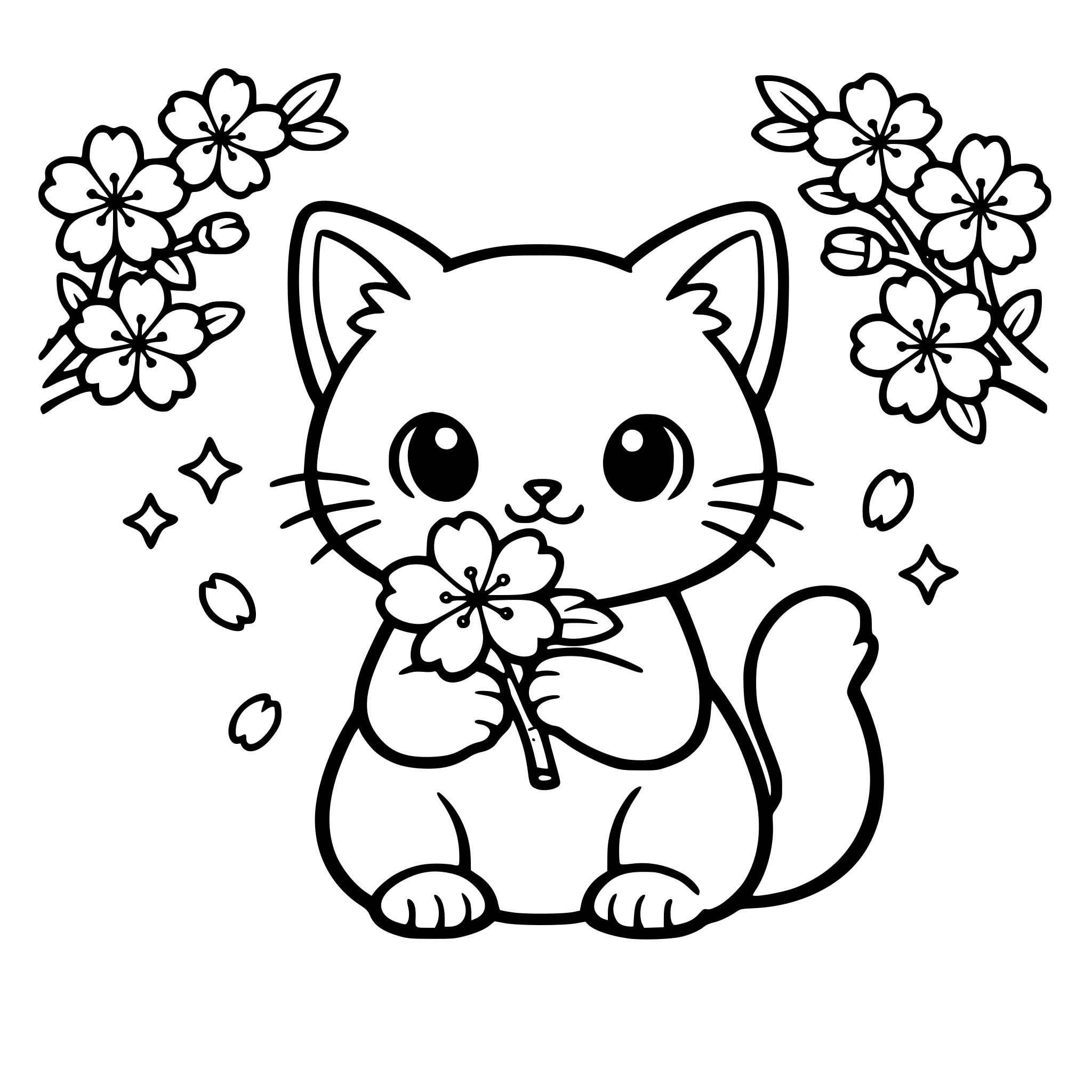 un gato con una flor de cerezo