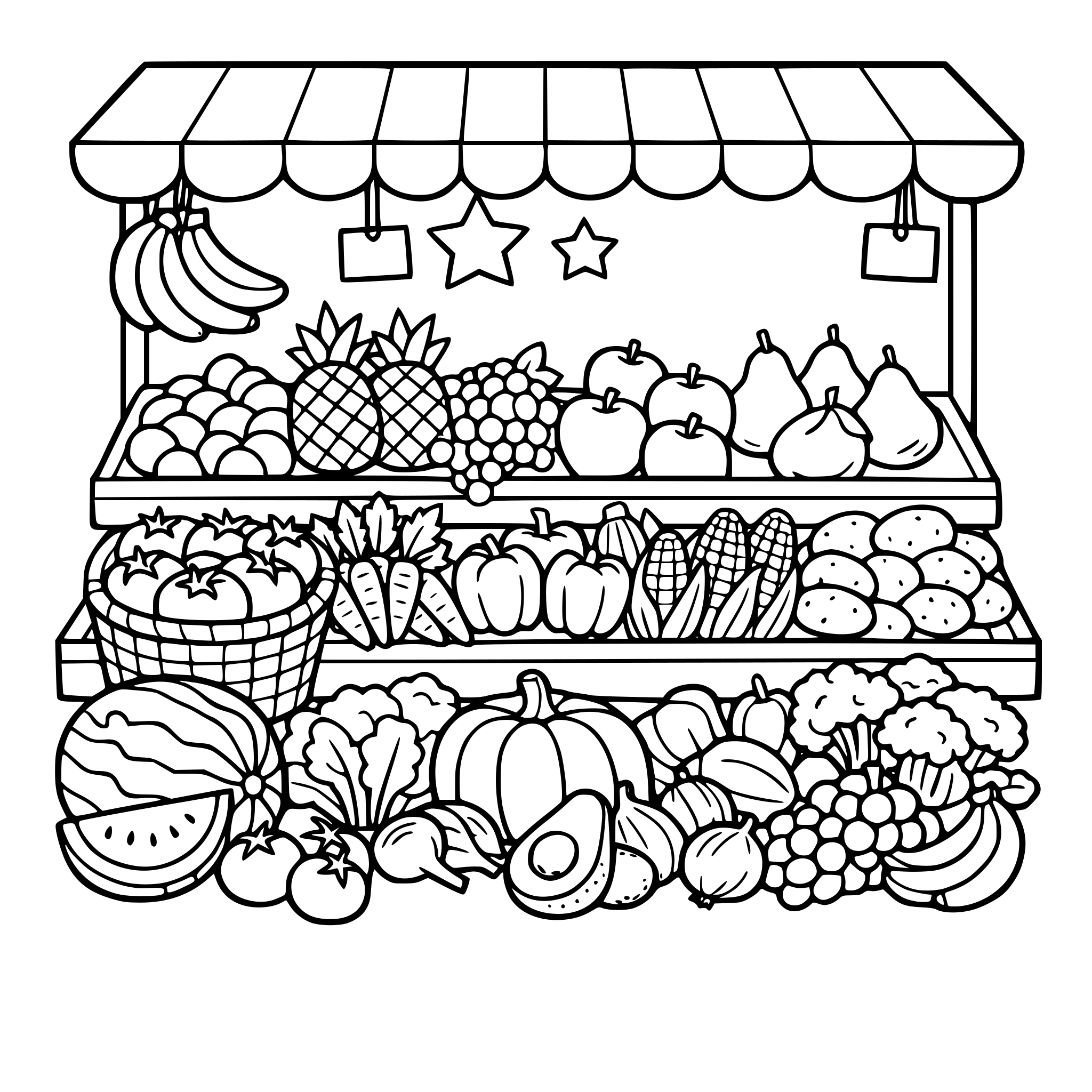 puesto de frutas y verduras con diferentes tipos de frutas y verduras