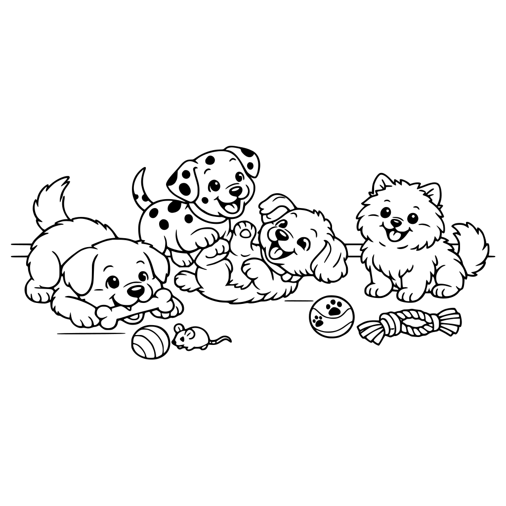 Happy puppies playing on the floor of the house.