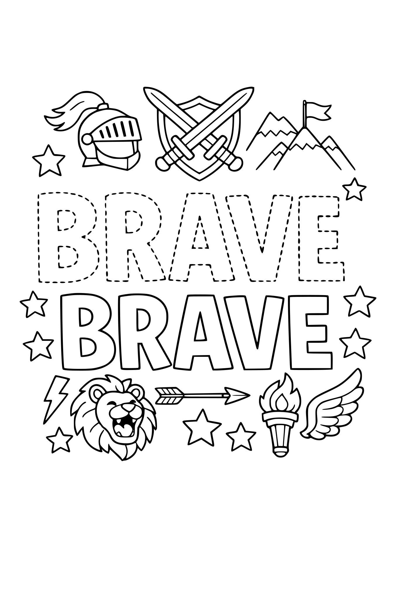 A TRACE THE WORD COLORING PAGE USING THE WORD BRAVE