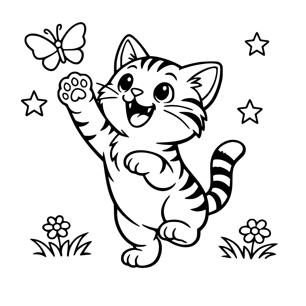 SMILING CAT TRYING TO CATCH BUTTERFLY