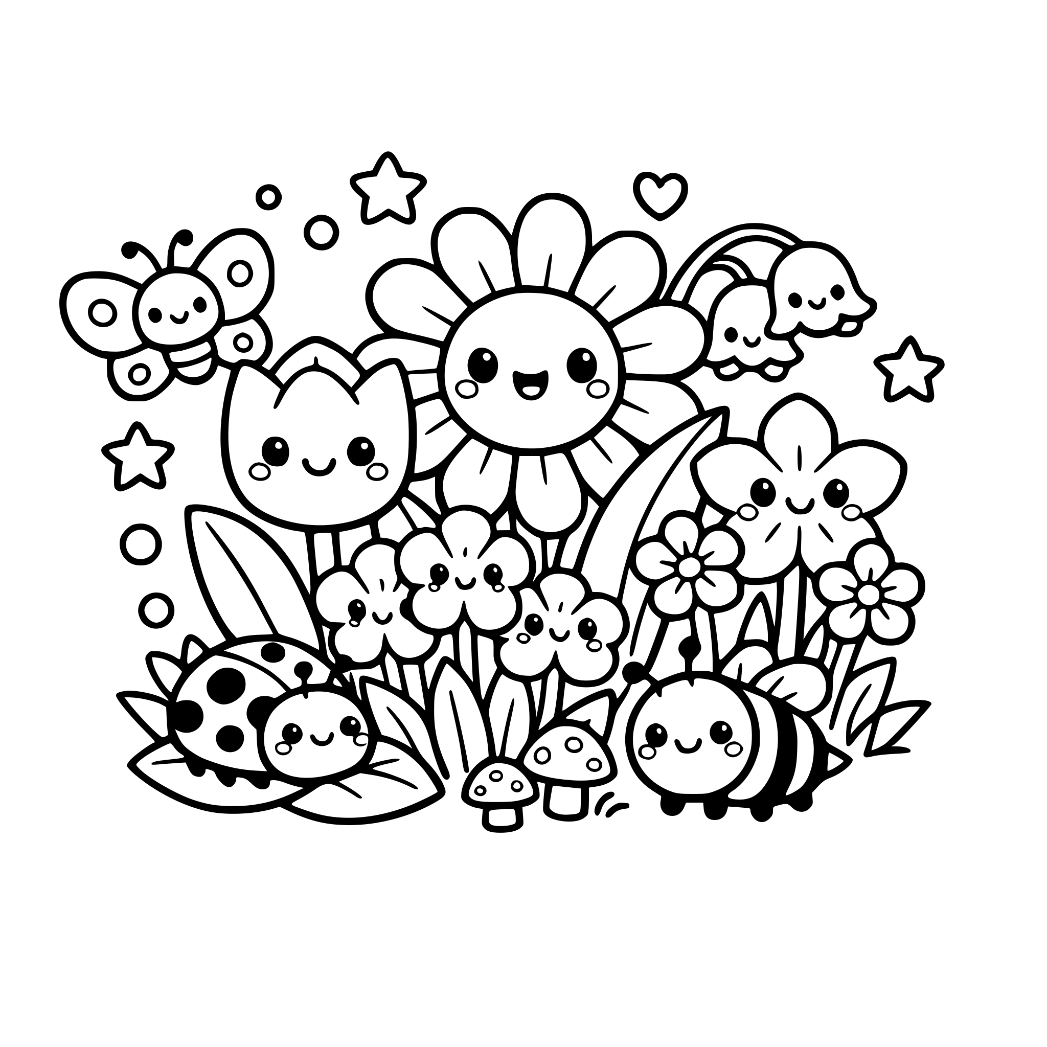 wiosenne kwiaty w stylu kawaii