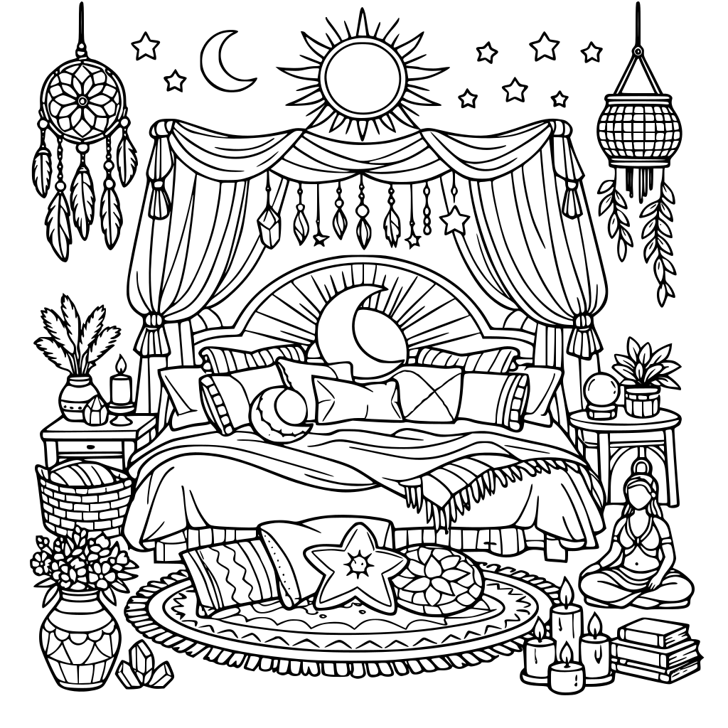 A boho earthy goddess themed aesthetic fantasy master bedroom for girls & women