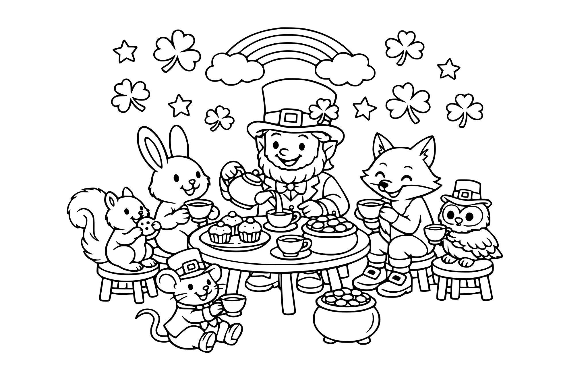 Leprechaun tea party with animals