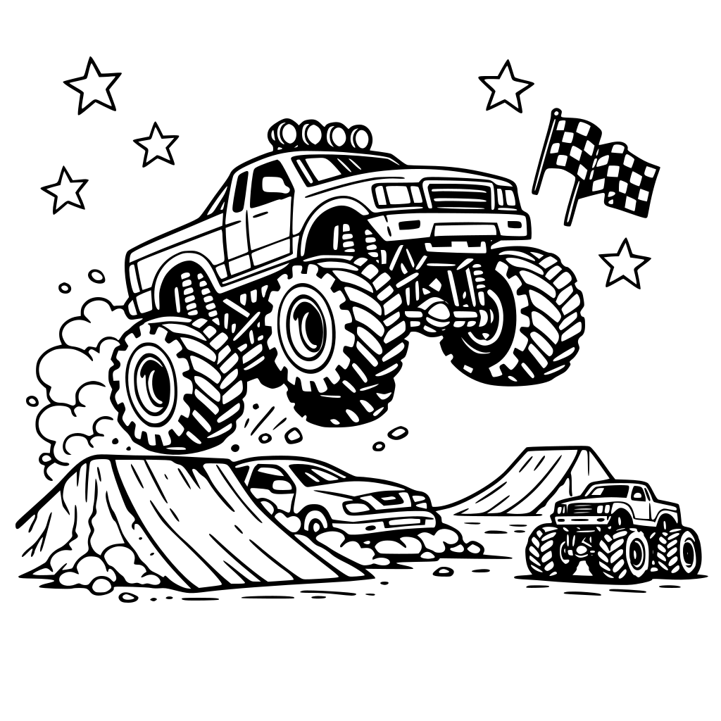 Monster Trucks, Dirt, Ramps, Big TIres, Lights