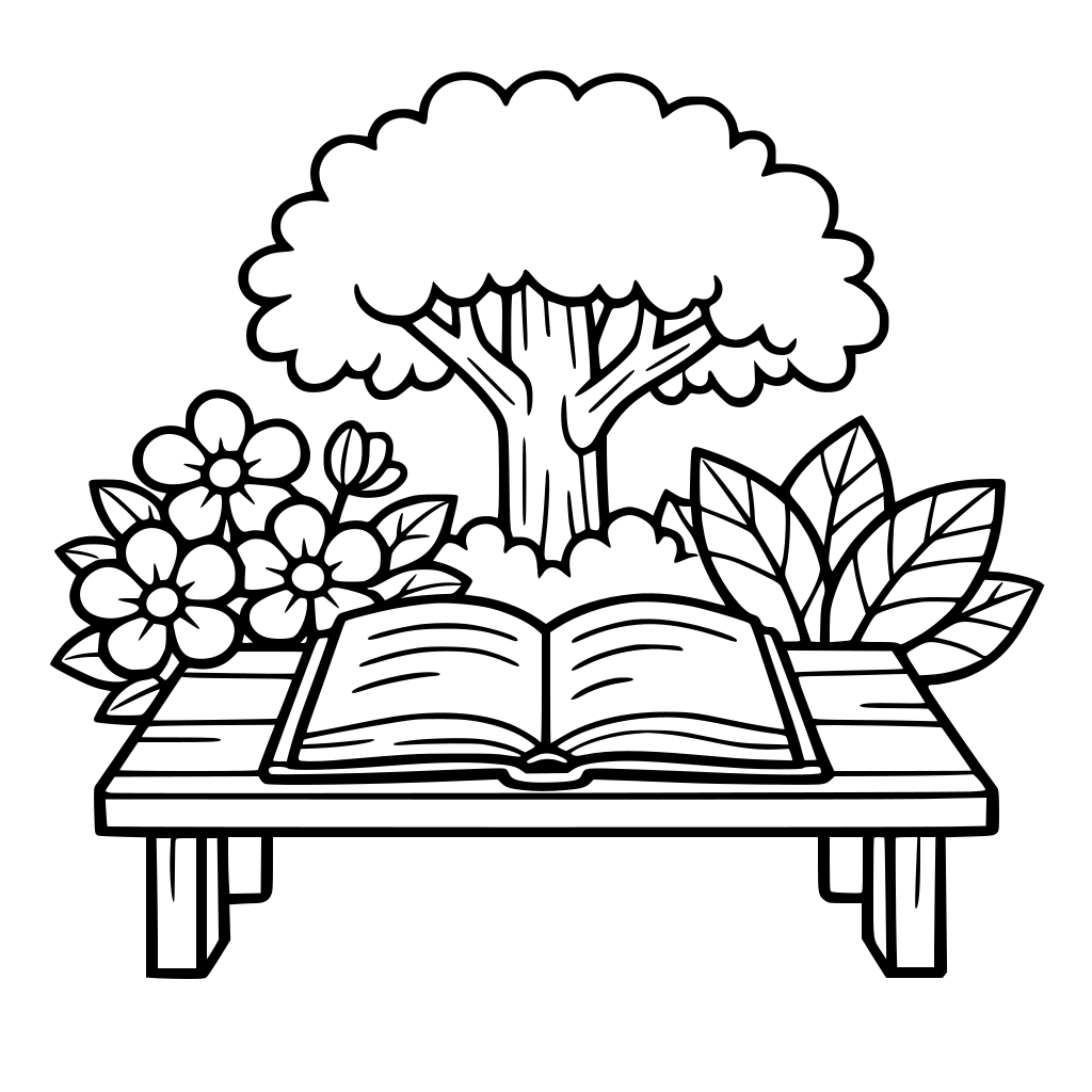 flower, leaf, tree, book,table