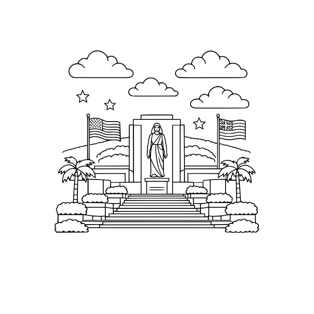 Punchbowl War Memorial without fire pit or headstones. Put clouds in the sky.