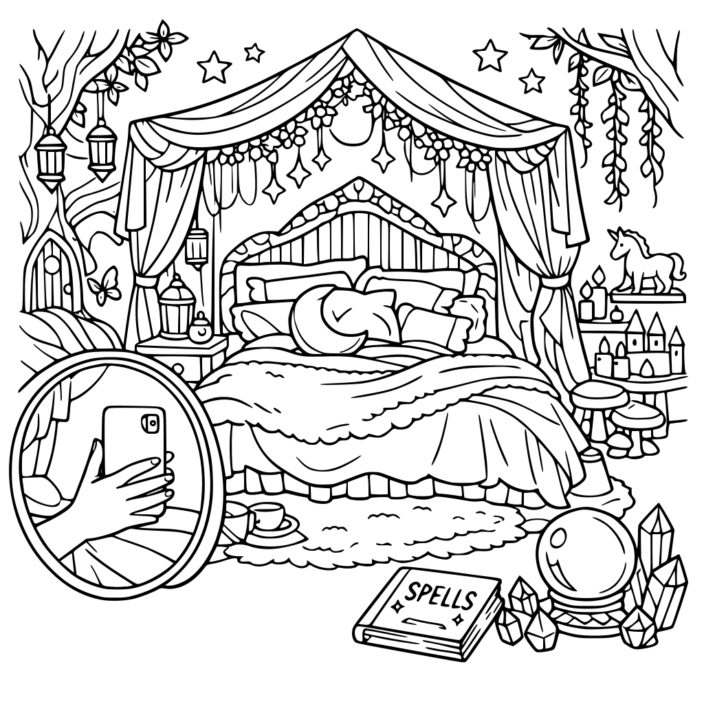 A mystical forest selfie aesthetic fantasy master bedroom for girls & women