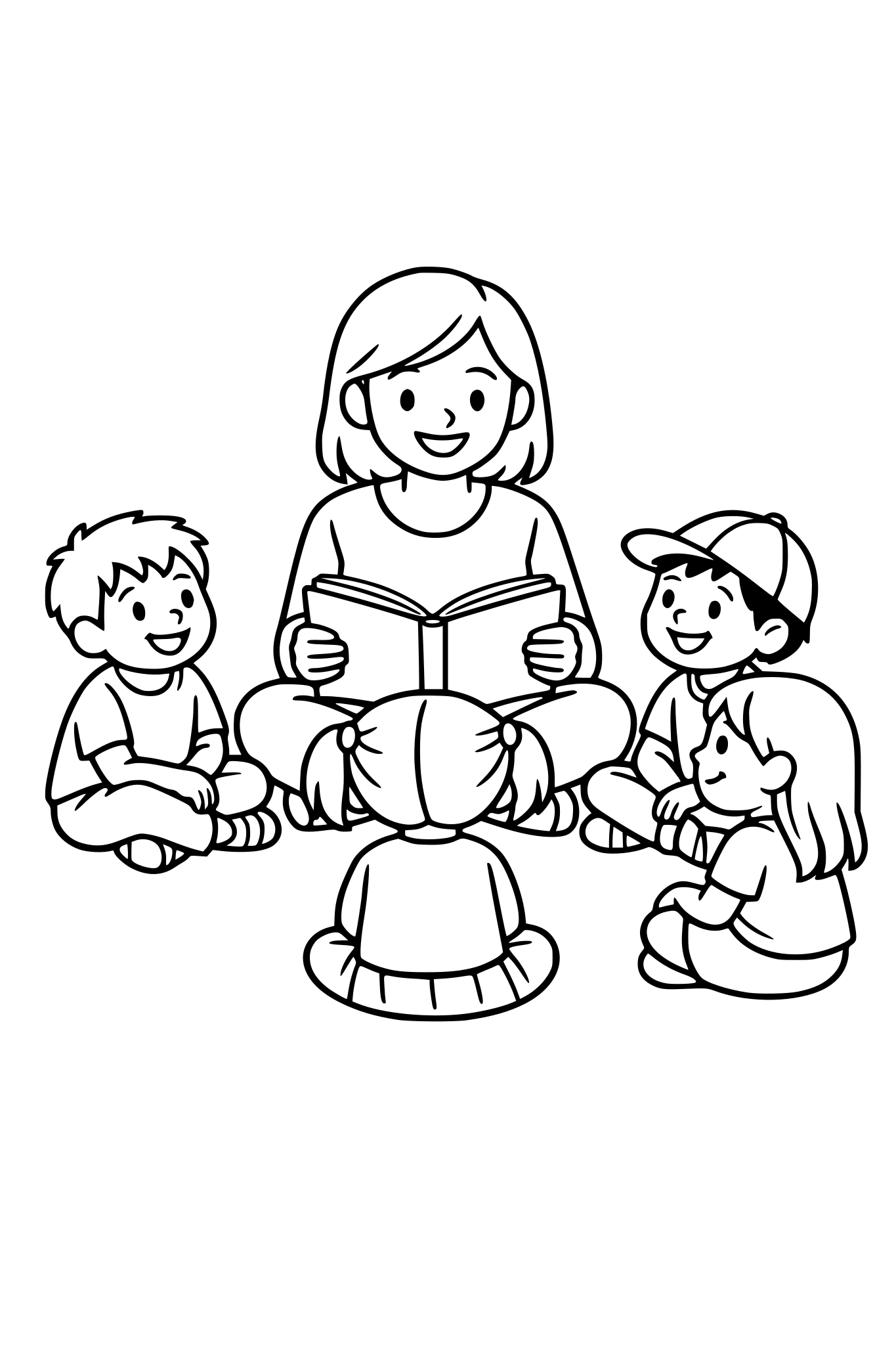 teacher reading a book to students