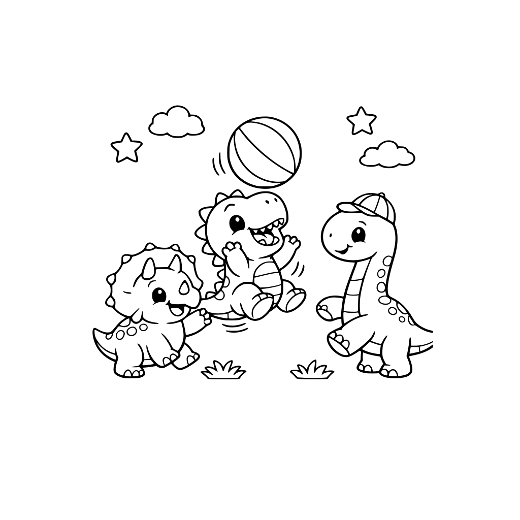 cute dinosaurs playing ball