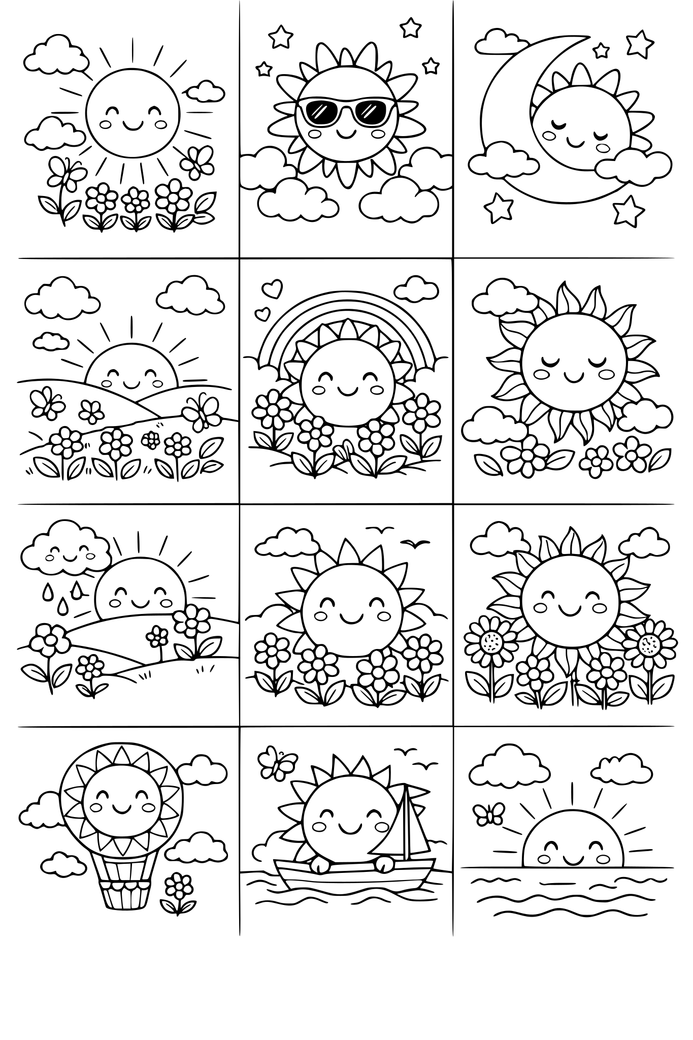 CRIE 10 DESENHOS COM O TEMA DE SOL, UTILIZE ELEMNTOS DO CÉU E FLORES, INFANTIL