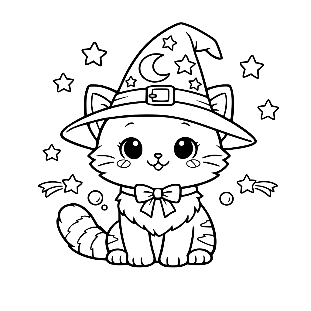 Eine süße Katze mit einem Zauberhut