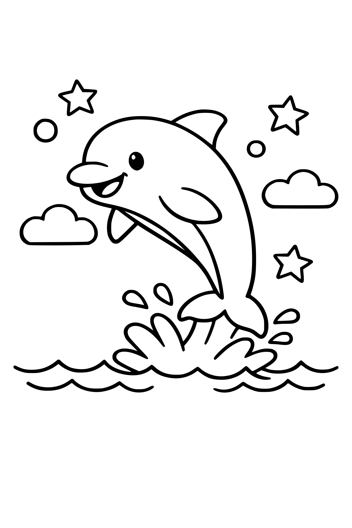 Friendly dolphin jumping from water, simple shapes