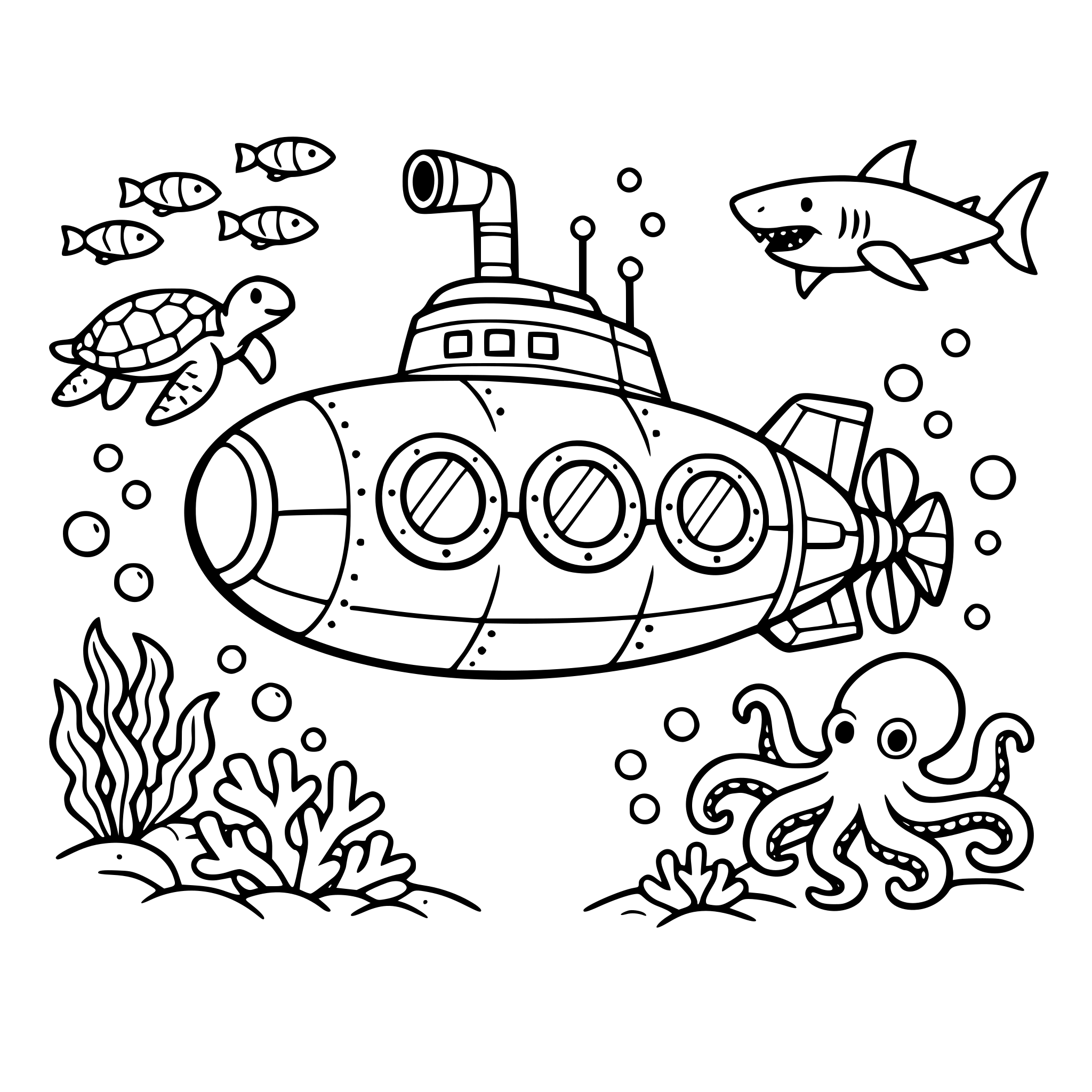 거대한 바다를 탐험하는 잠수함