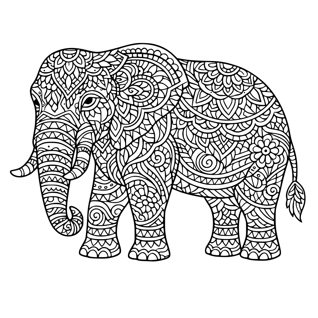 A ANIMAL WITH INTRICATE PATTERN INSIDE OF IT , COLORING BOOK PHOTO , THICK LINES, NO COLOR, NO SHADING