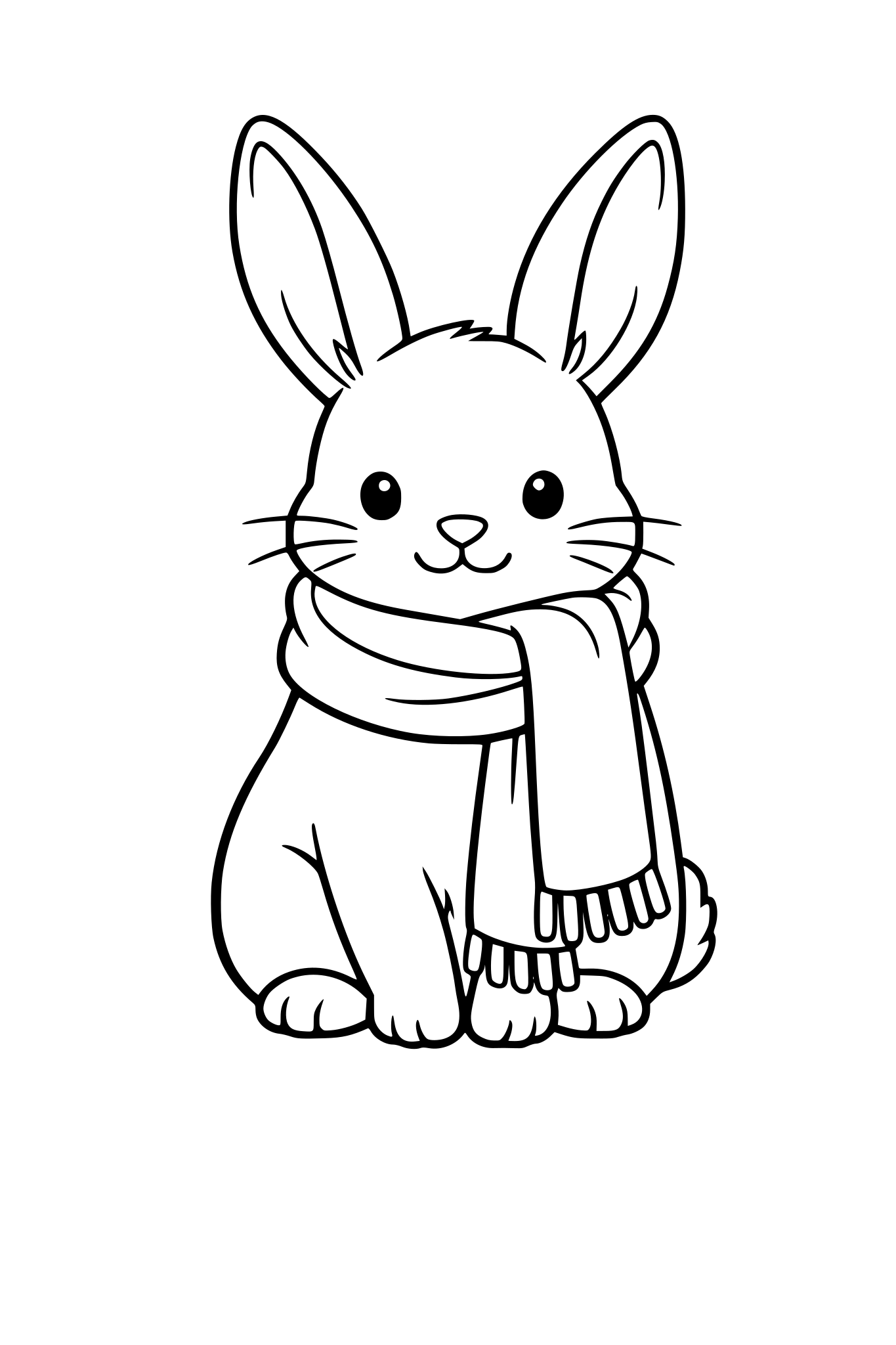 Un lapin qui porte un long foulard dans son cou.