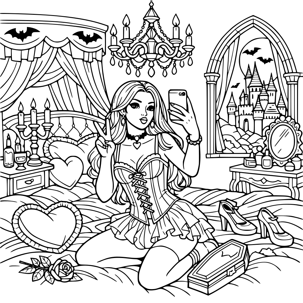 A vampire Transylvania castle selfie aesthetic fantasy master bedroom for girls & women